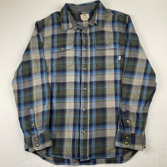 VANS Button Up Flannel Shirt Men’s M Long Sleeve Pockets Plaid Blue Gray - Picture 2 of 11